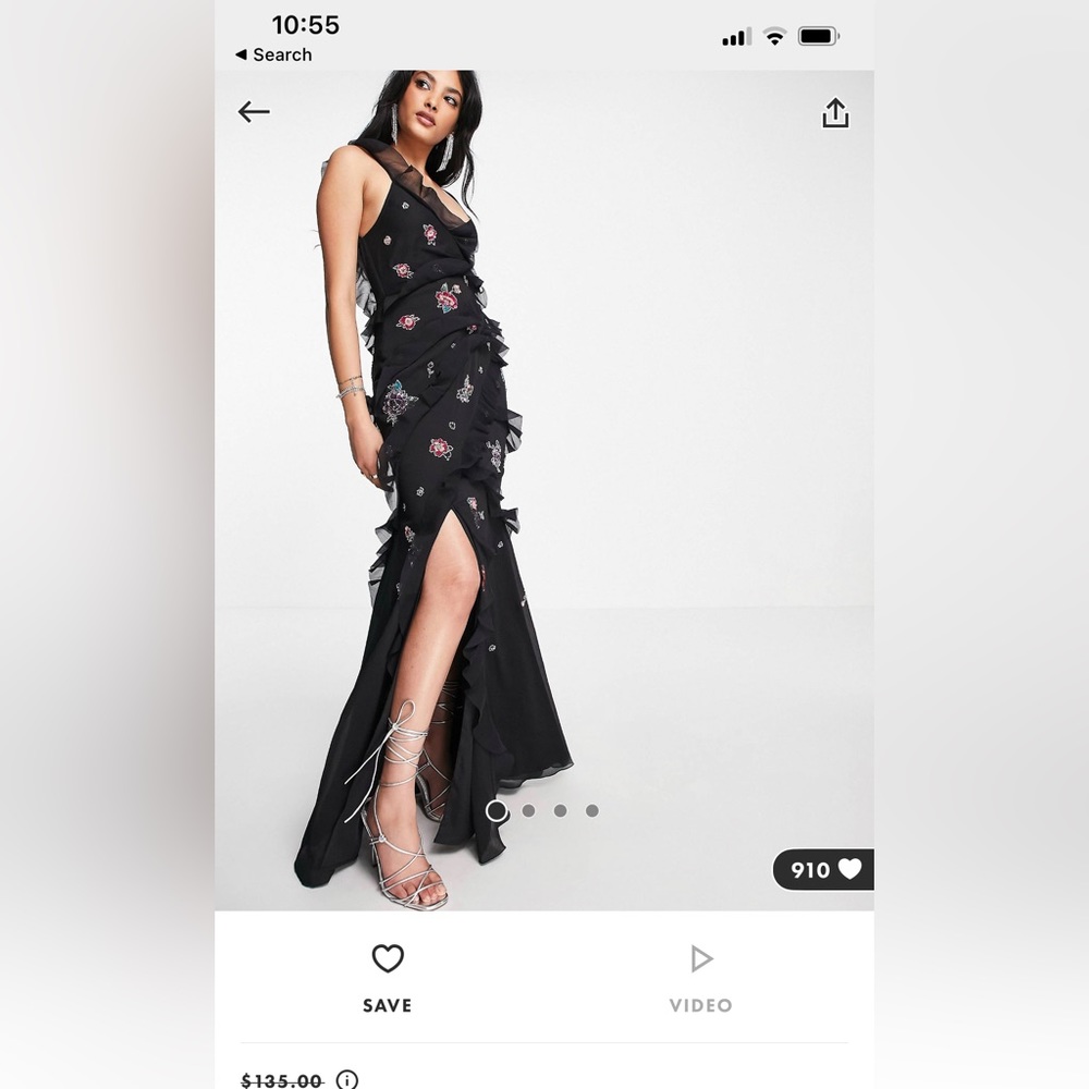 Asos design black beaded floor length dress